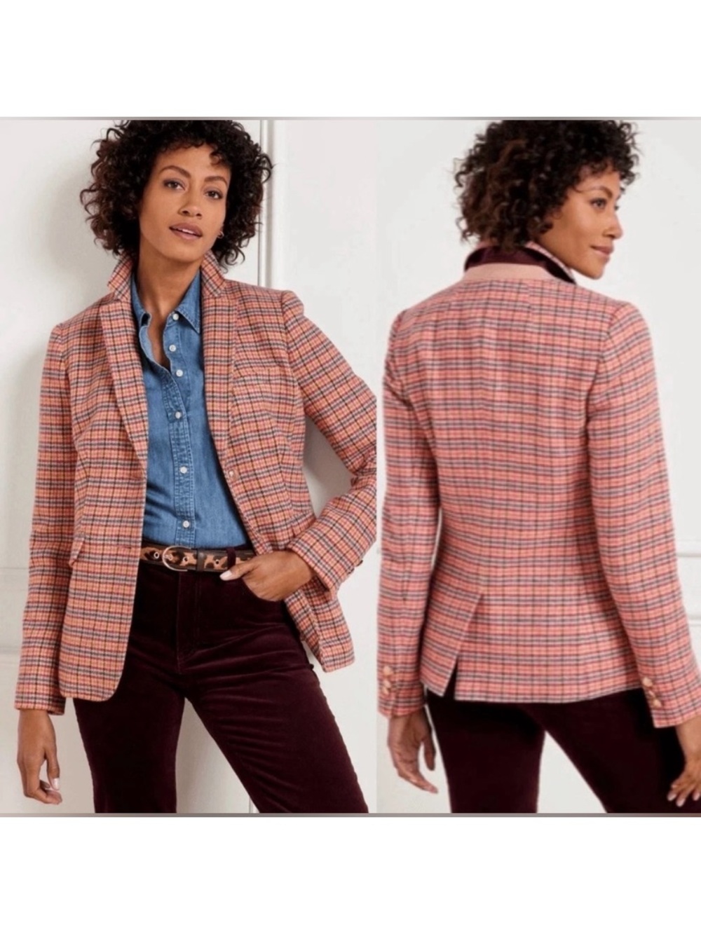 Talbots Wool Pink Plaid Tailored Blazer